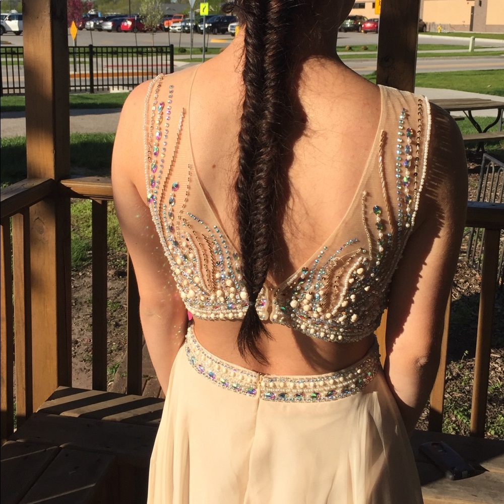 Champagne colored size 0 prom dress